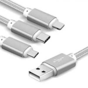Cable USB Reforzado 3-1 V8-TipoC-Iphone